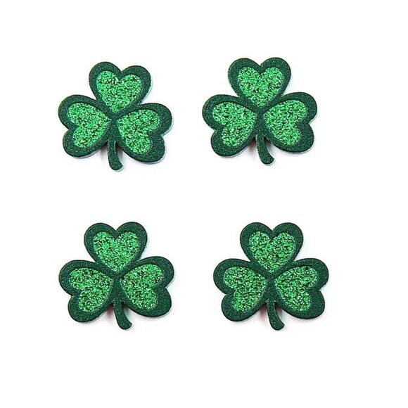 Shamrock Earrings-3 Leaf Clover Stud-St Patricks Day Earrings-Sparkly Green Stud - Picture 6 of 8